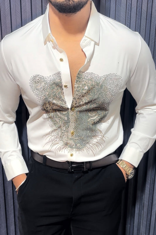 Cheetah Jacquard Shirt - WHITE