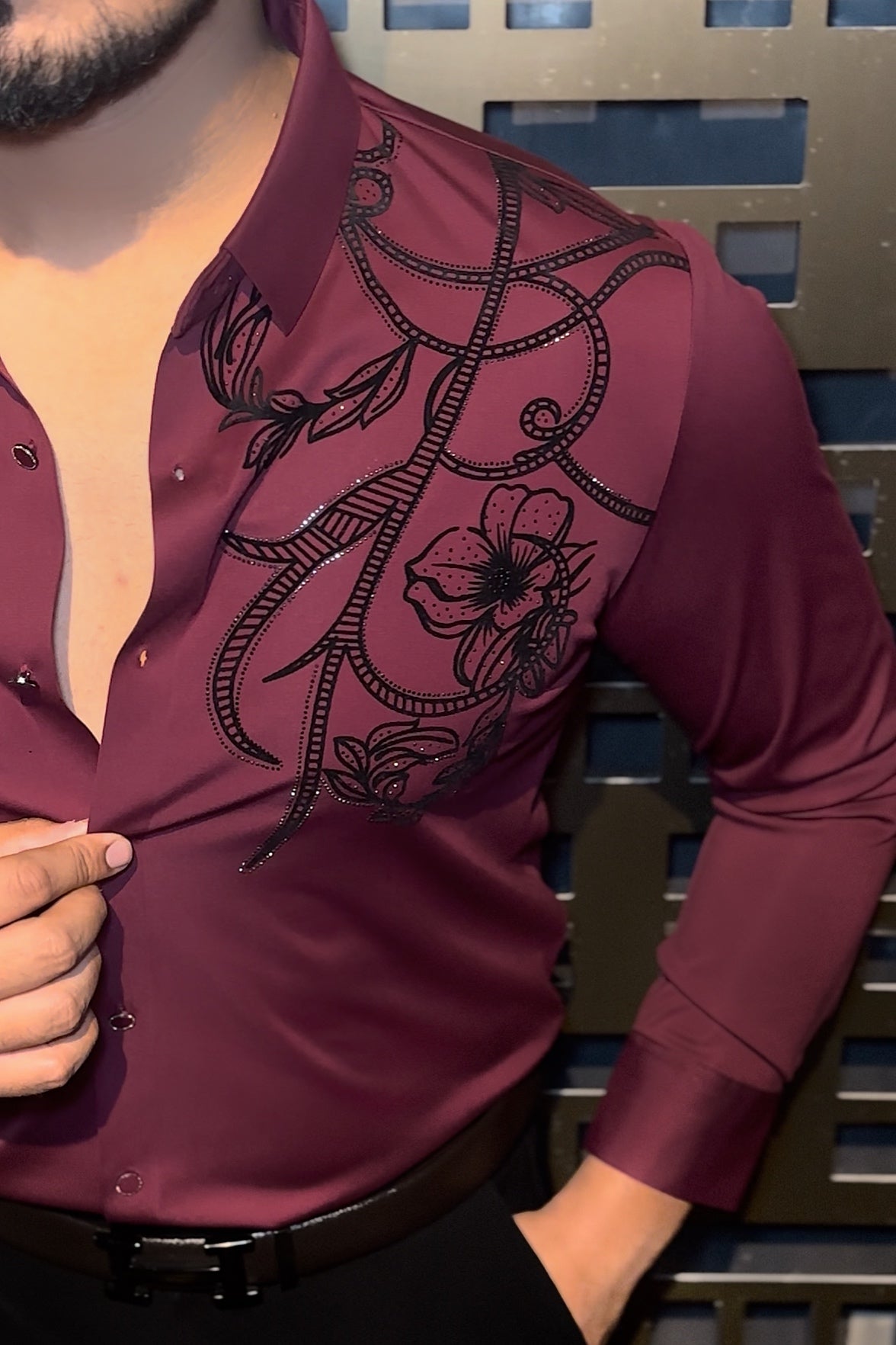 Barcelona Blossom Jacquard Shirt - WINE