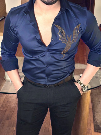 Dragon Giza Cotton Lycra Shirt - Navy