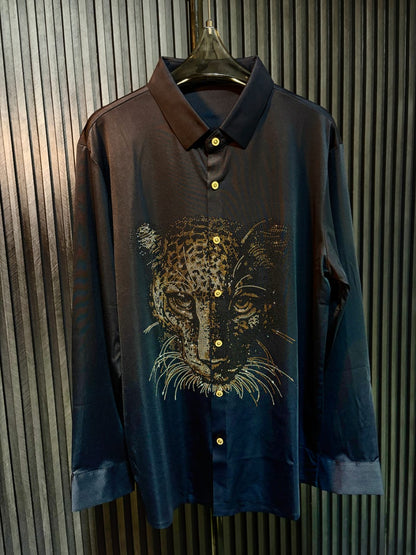 Cheetah Jacquard Shirt - NAVY