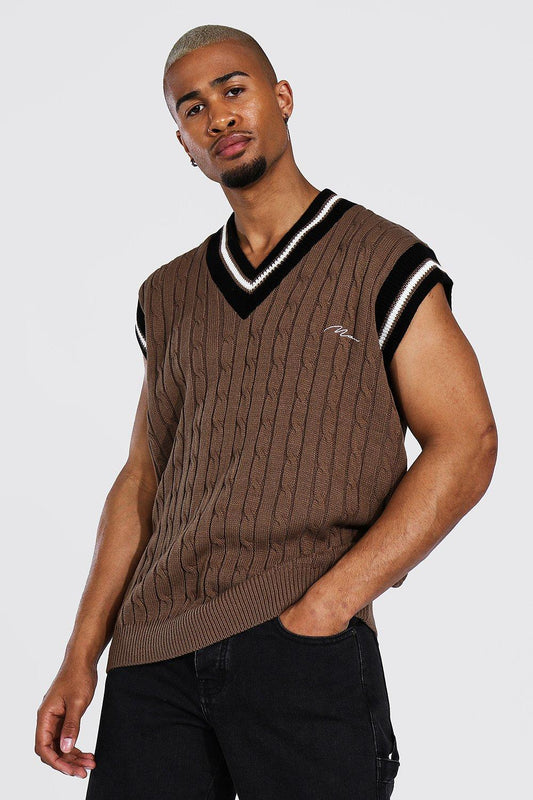 Man Cable Knit Oversized Vest With Stripes | Summer essential |