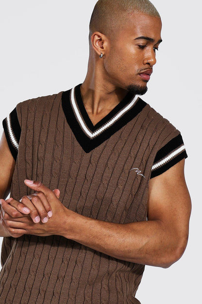 Man Cable Knit Oversized Vest With Stripes | Summer essential |